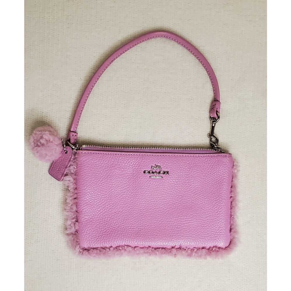 Coach 2000s Pink Wristlet With Sherpa Trim And Pom Pom
